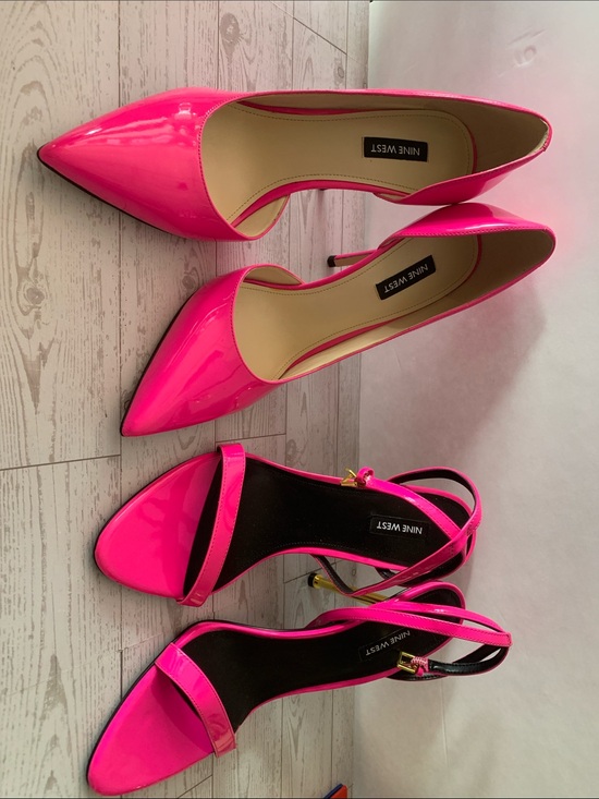 Nine West Shoes - 2 Nine West shoes Hot Pink Pointy toe Pumps Reina ankle strap Sandals size 9